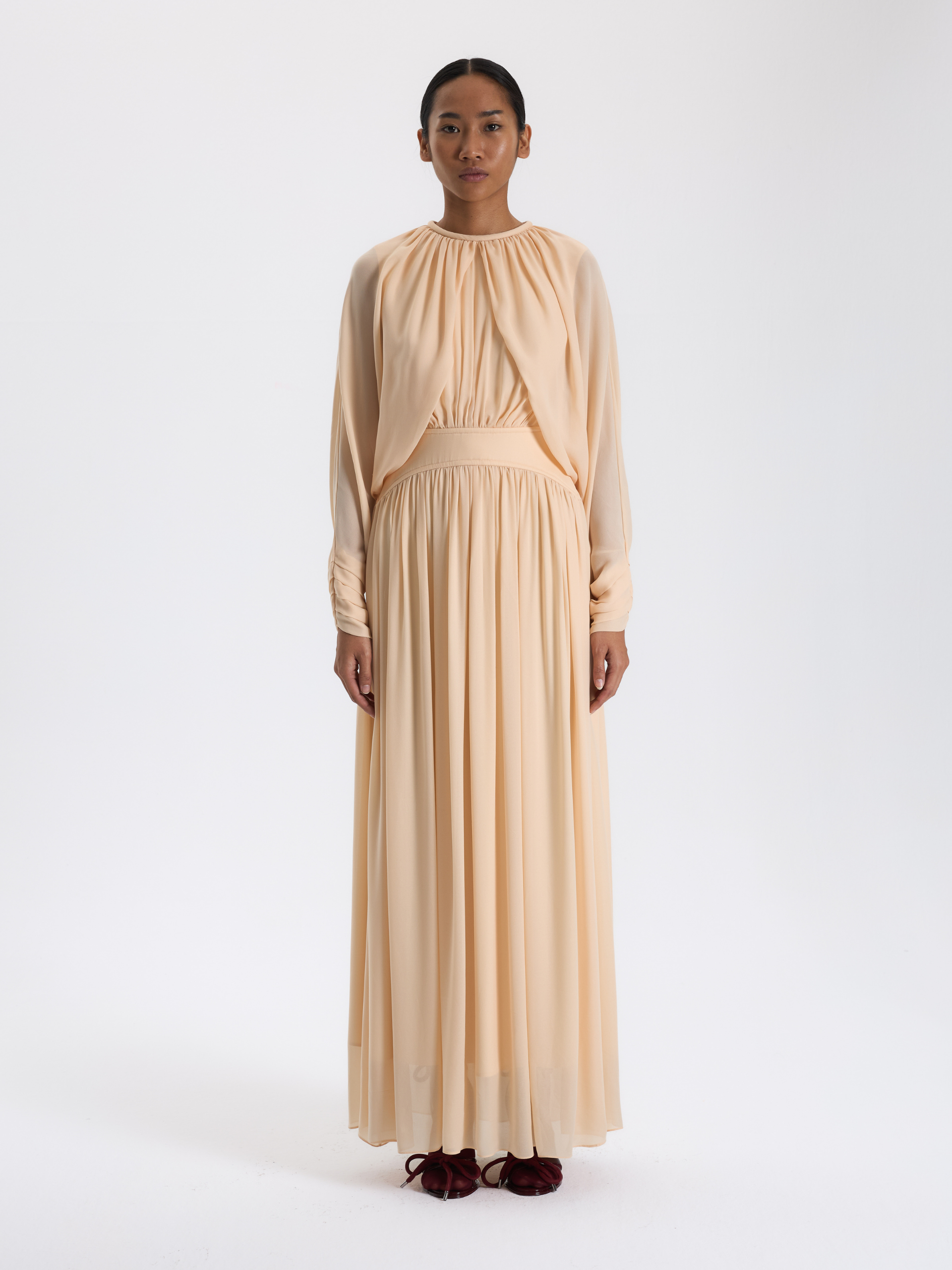 Light Brown Draped Long Dress BAQA Light Brown Draped Long Dress BAQA