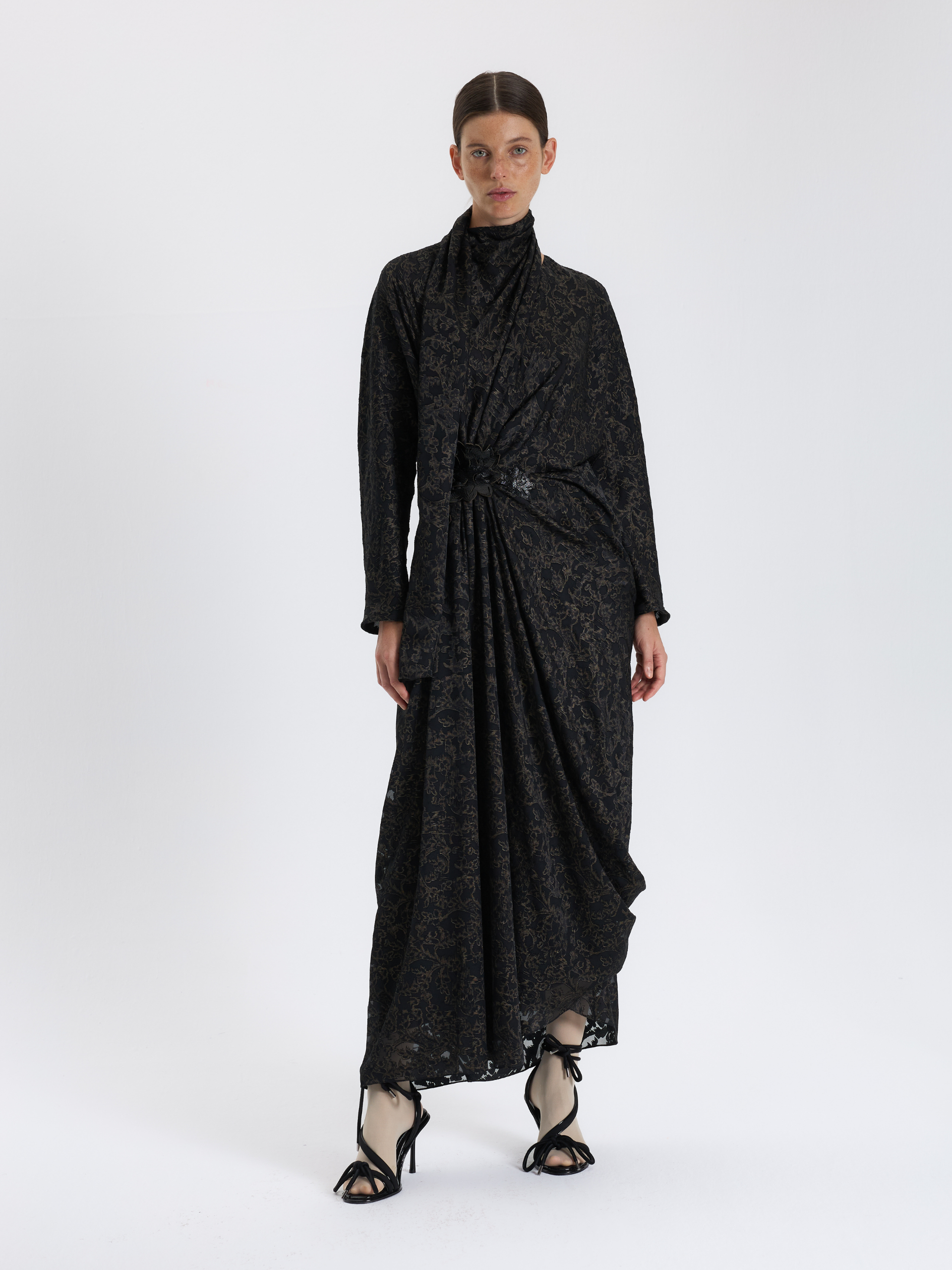 black drapey dress LONG BLACK DRAPED DRESS