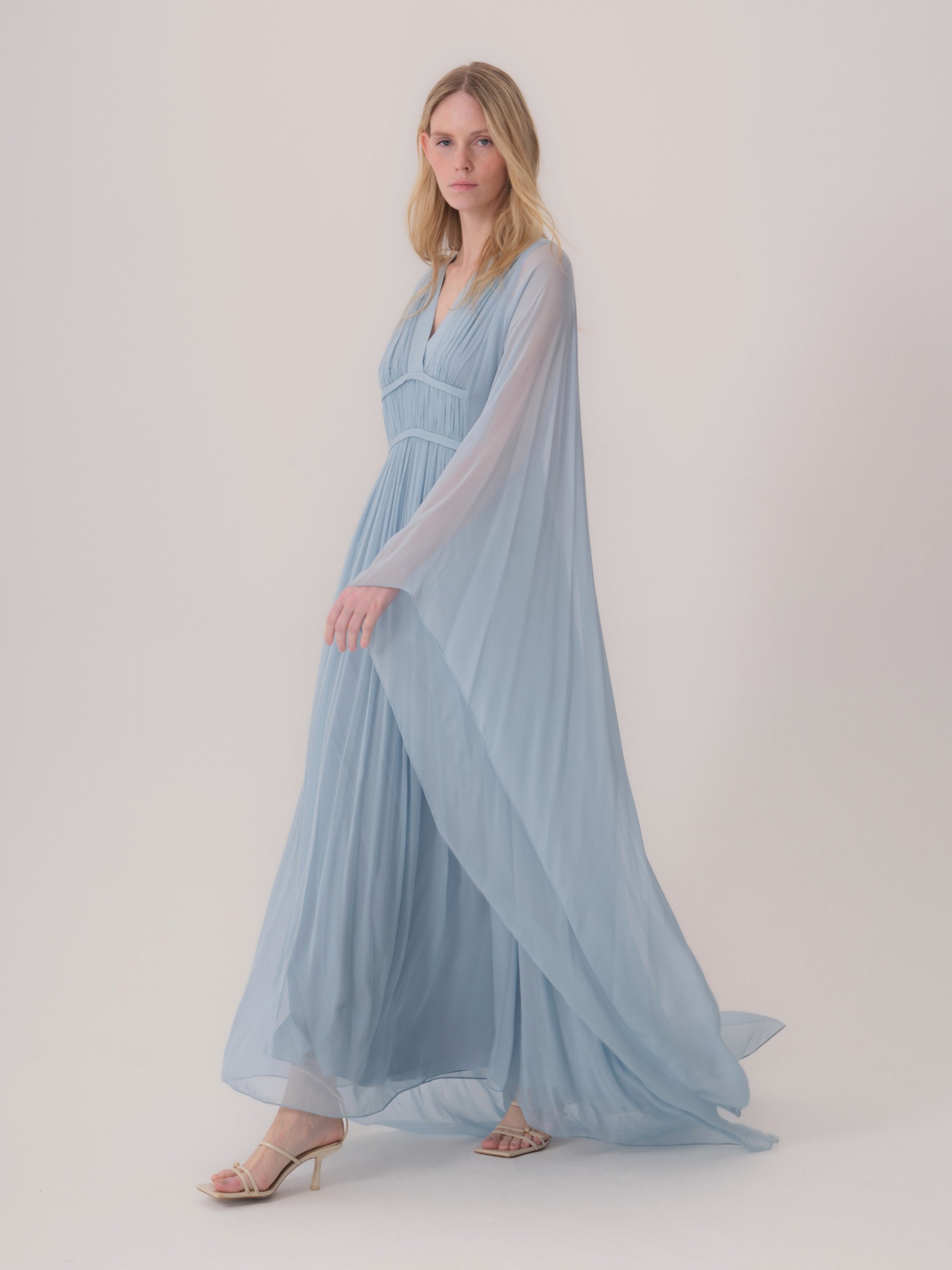 Drape-Detailed Flowy Chiffon Dress