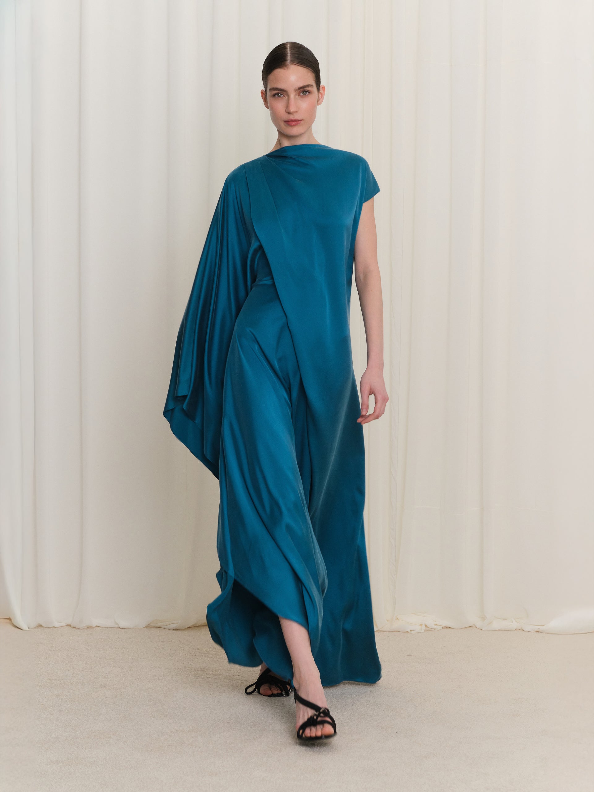 drapey silk dress Draped Silk Dress - Midi Drape Dress