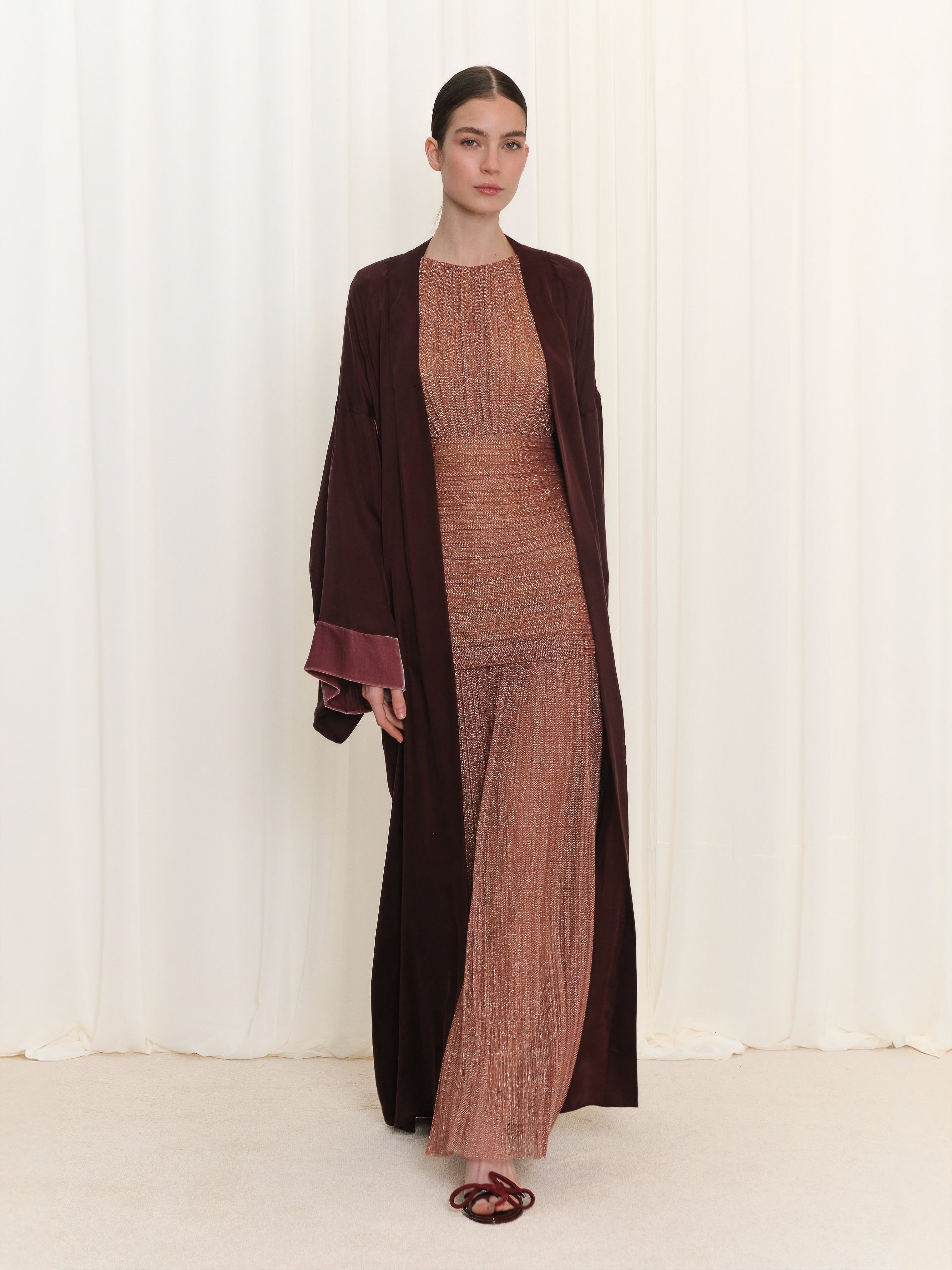 Cuffed, Belted Burgundy Abaya