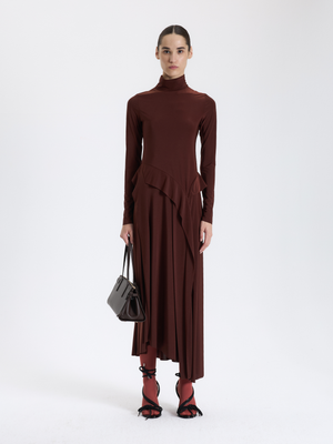 Brown Draped Long Dress 