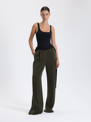 Khaki Asymmetric Belted Trousers 