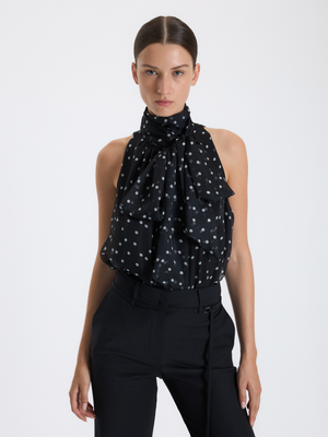 Black Sleeveless Blouse with Scarf Tie