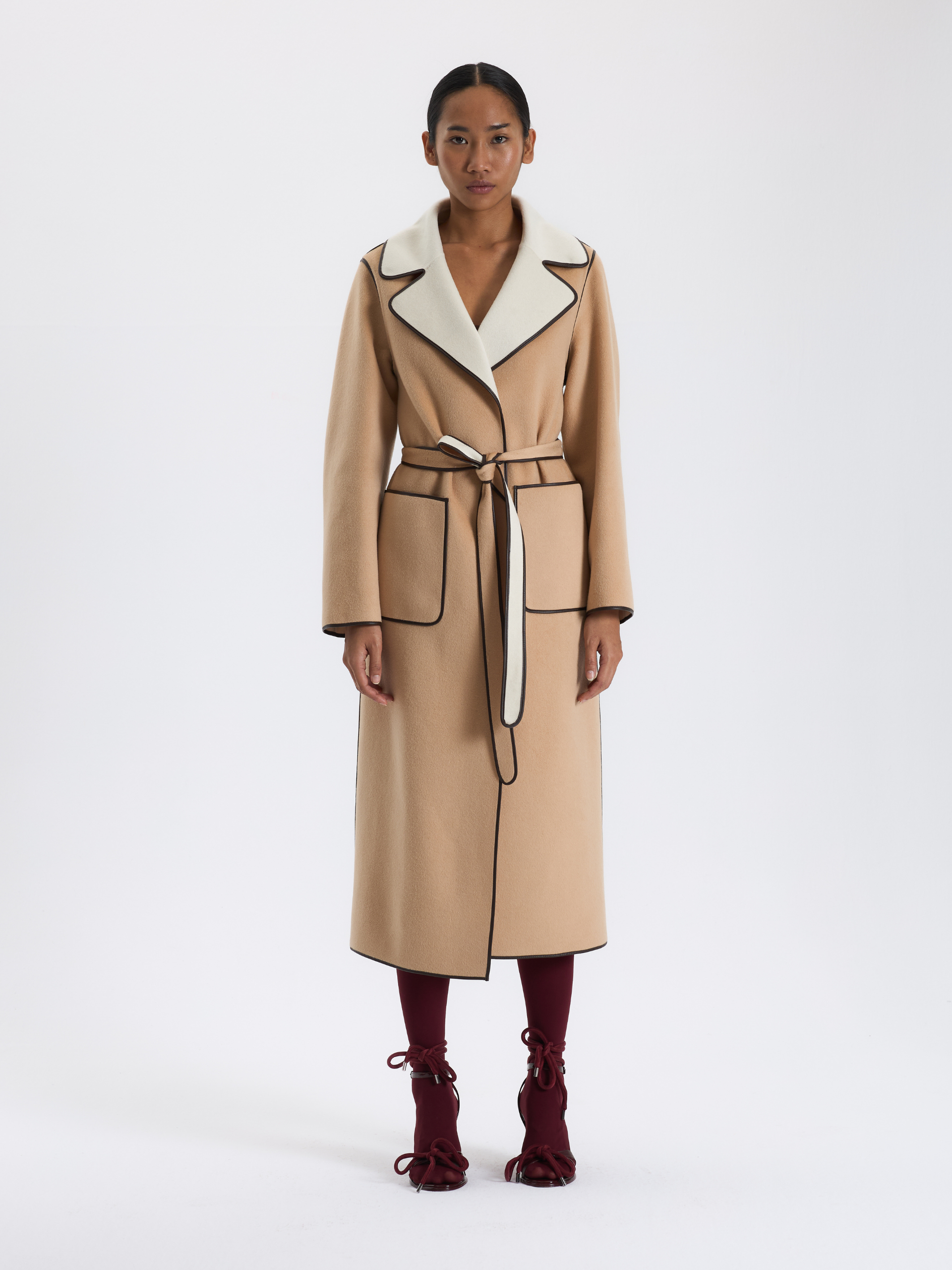 Contrast Piping Cashmere Coat