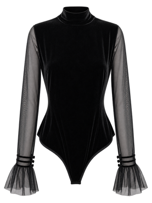 Velvet Bodysuit with Sheer Sleeves