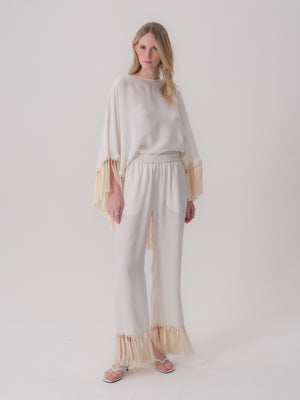 Trousers with Frayed Hem Detail