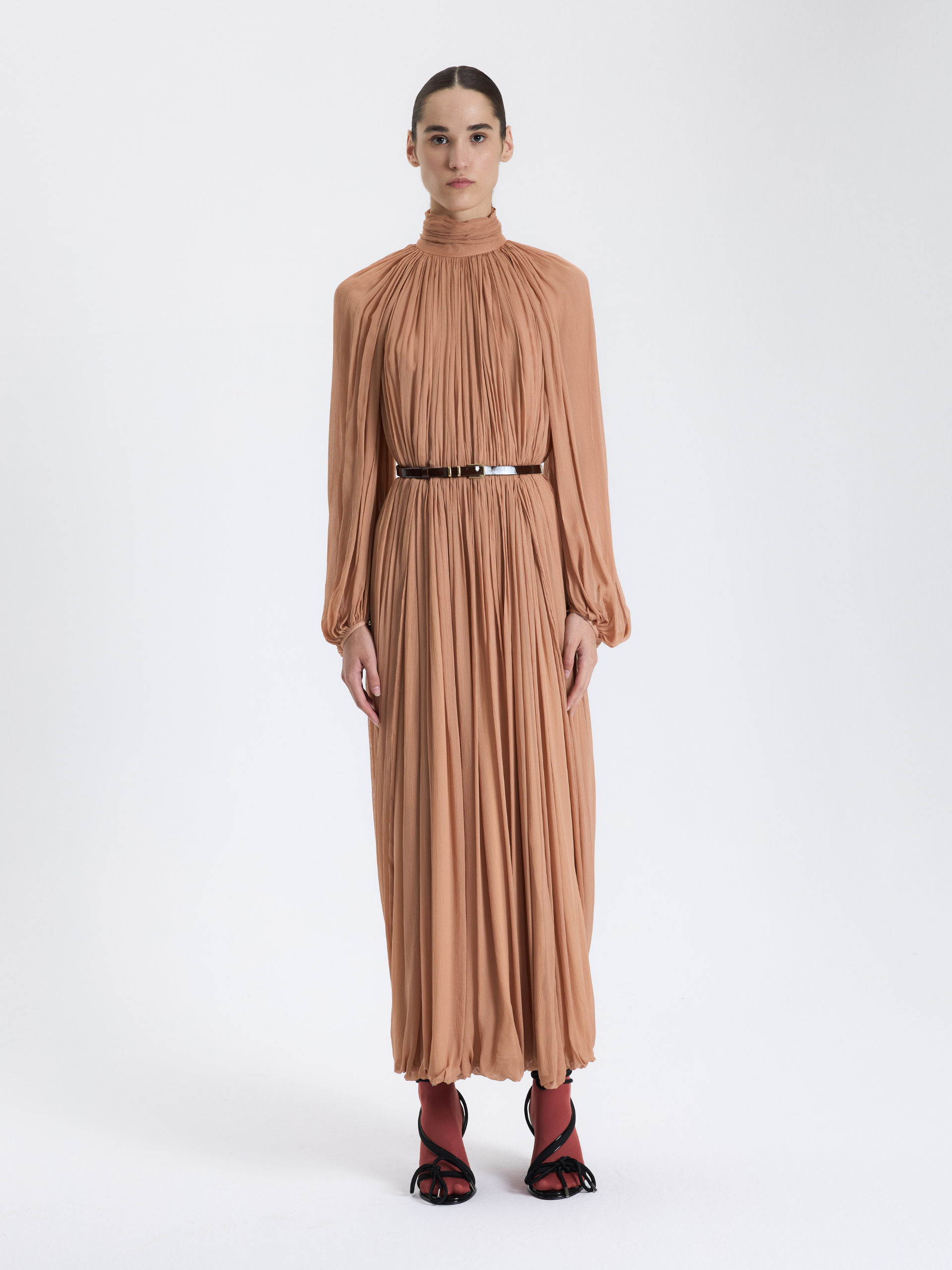 Salmon Draped Long Dress