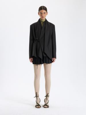 Haki Kuşaklı Drapeli Ceket