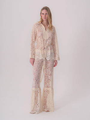 Lace Blouse with Drawstring Waist Detail