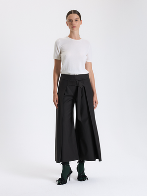 Haki Kuşaklı Culotte Pantolon
