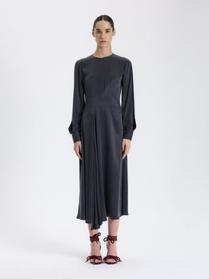 Gri Minimalist Uzun Elbise