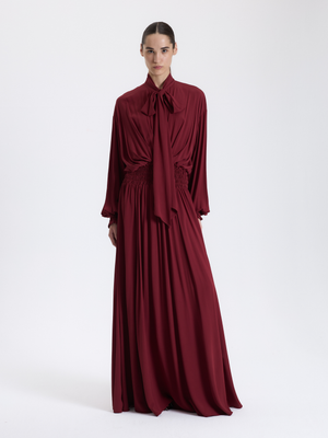 Burgundy Scarf-Tied Dress 