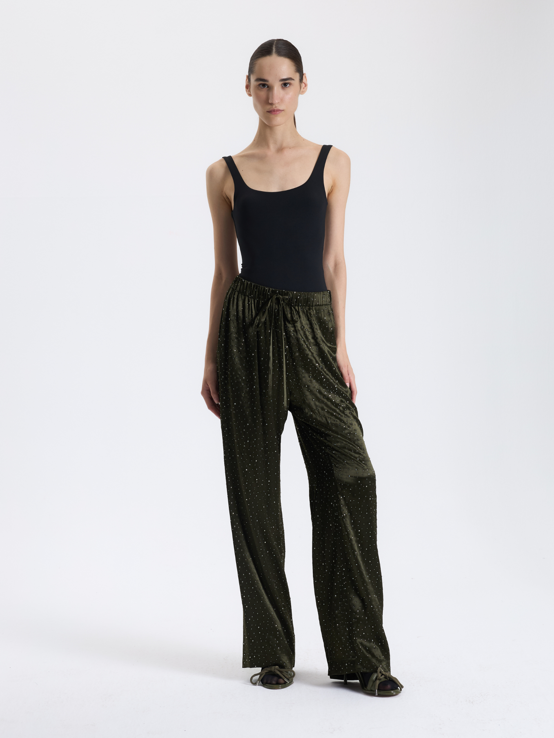 Khaki Glitter Palazzo Trousers