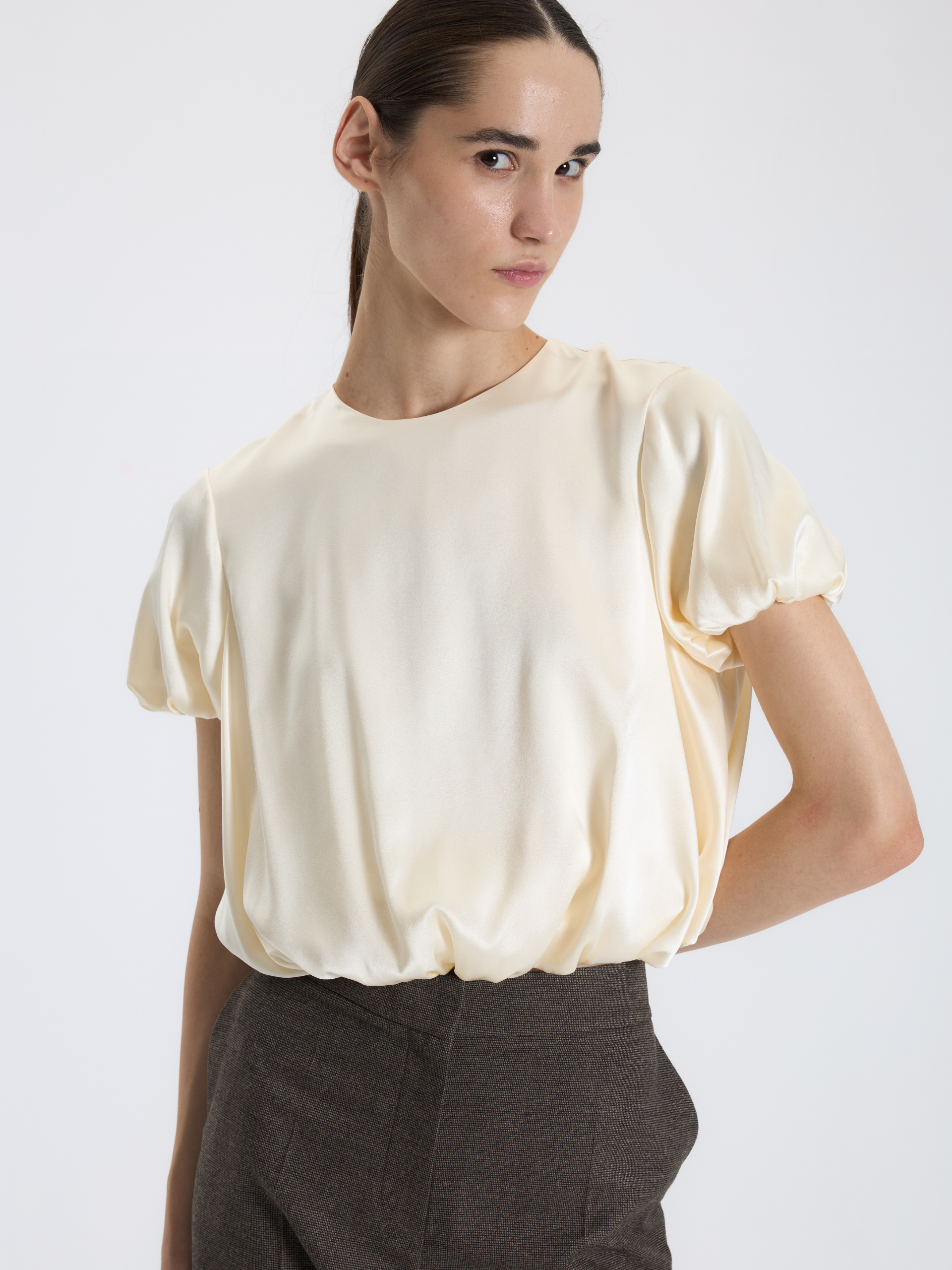 Satin Short Sleeve Blouse