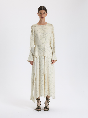 Ecru Patterned Long Dress 