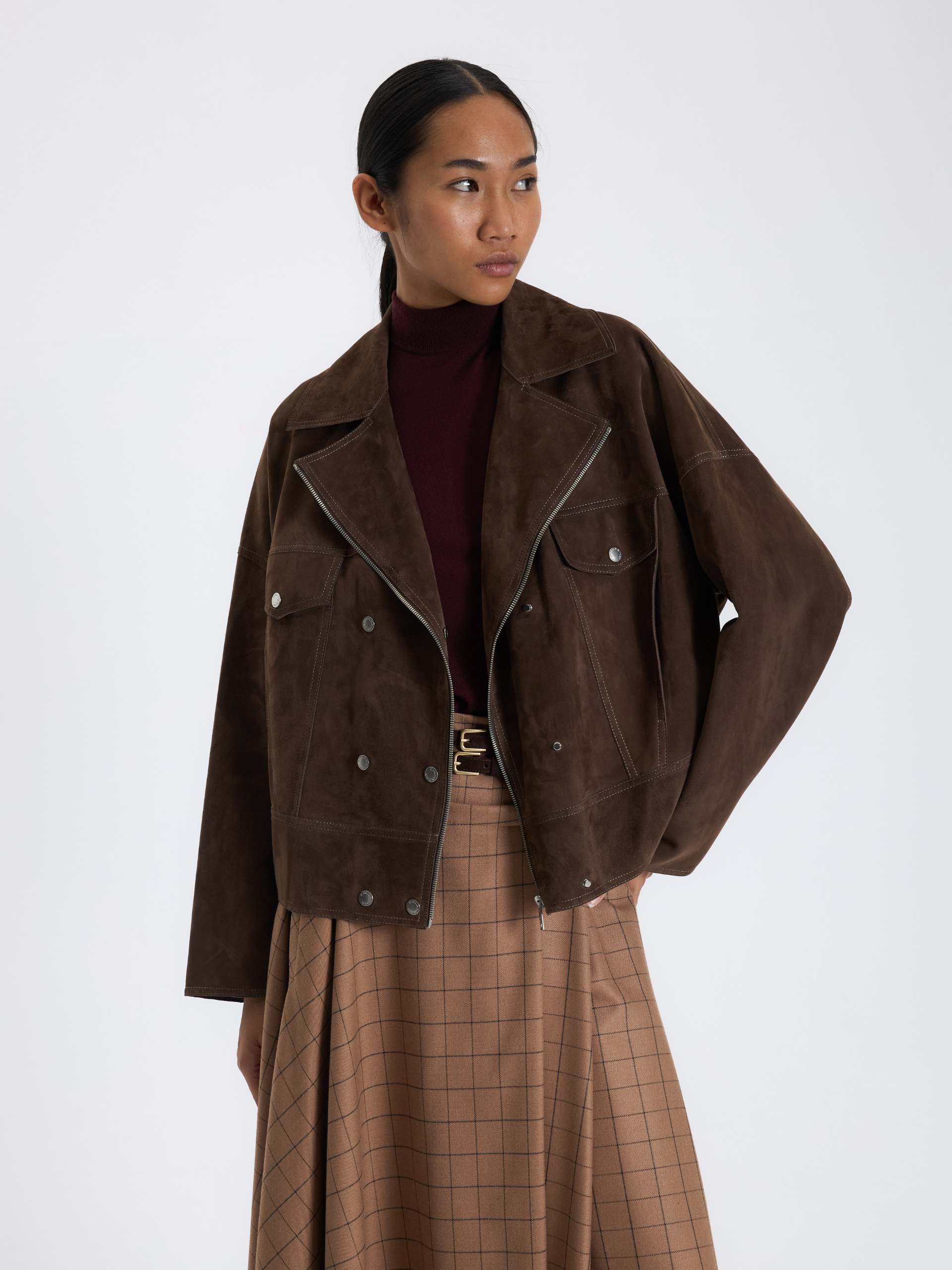 Kahverengi Süet Kısa Ceket