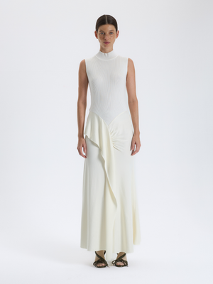 White Asymmetrical Draped Dress