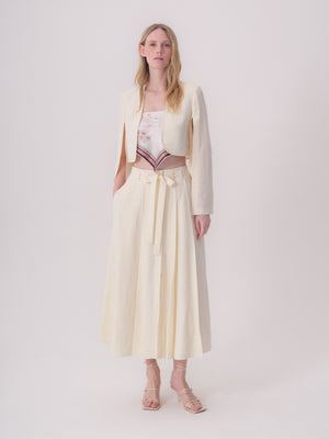 Midi Skirt with Decorative Stitching and Waistband Detail