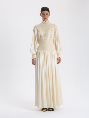 Ecru Shirred Long Dress 