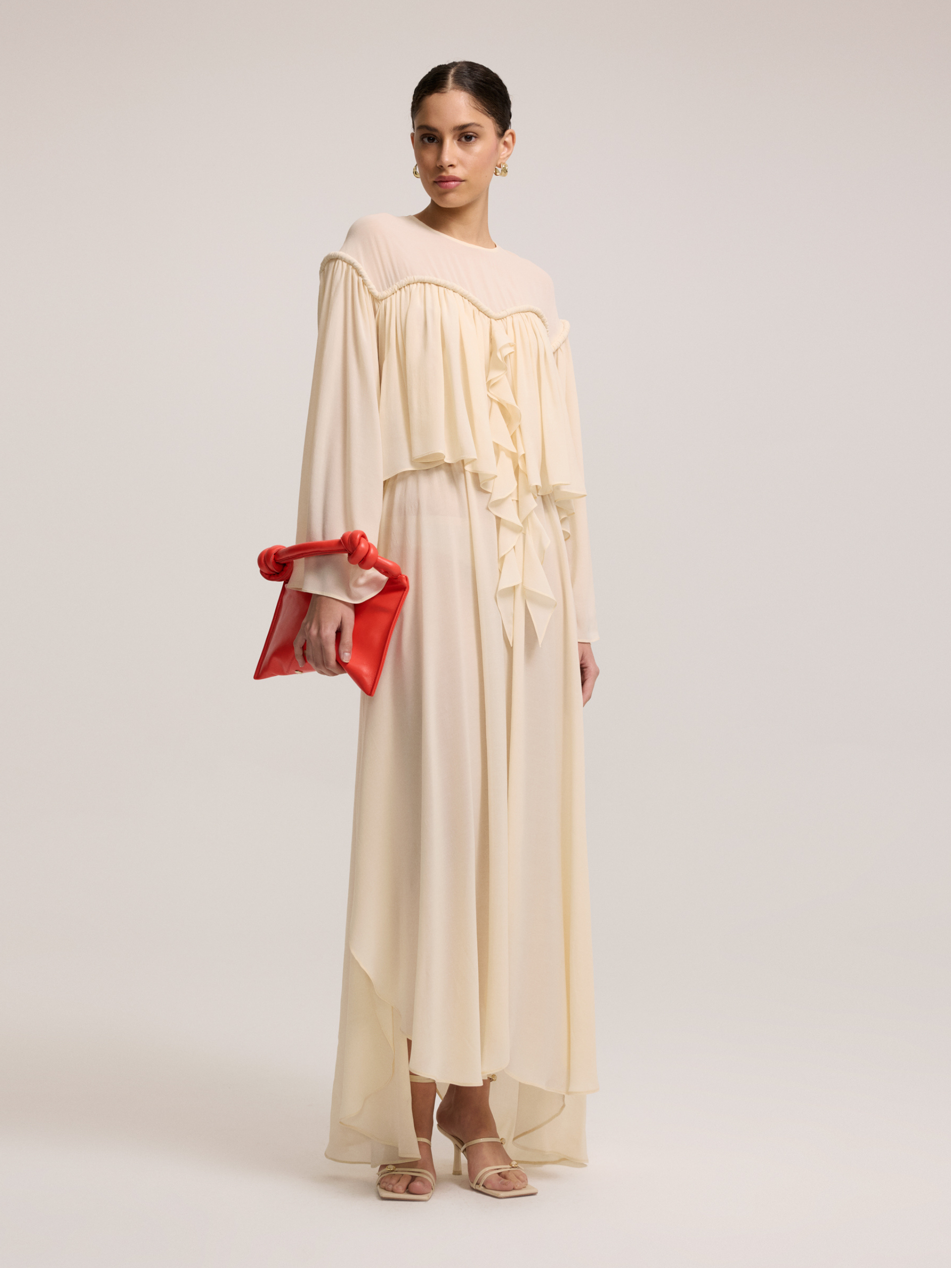 Ruffle Light Beige Long Dress