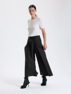 Haki Kuşaklı Culotte Pantolon