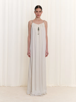 Detailed Strappy Ecru Dress 