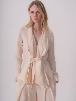 Buttoned Shawl Lapel Linen Jacket