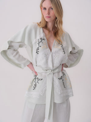 Linen Jacket with Embroidery and Lace Details