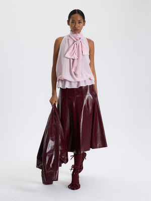 Sleeveless Blouse with Scarf Tie 