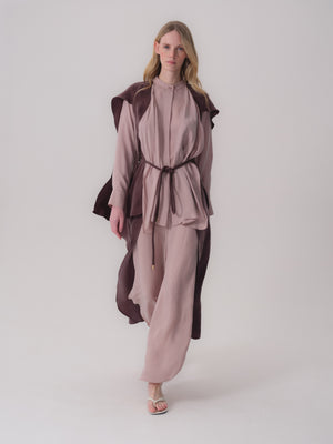 Two-Tone Blouse with Belt Detail