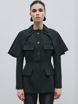 Black Jacket with Layered Shoulder Detail