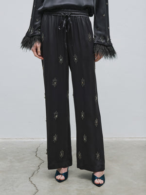 Embroidered Satin Trousers