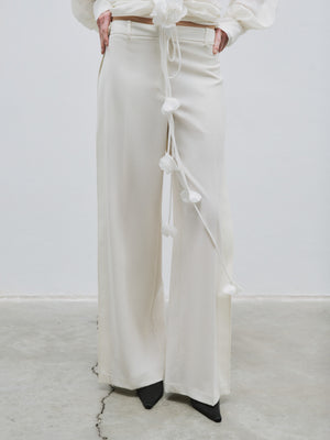 Wide-Leg Ecru Trousers