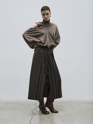 Pleated Brown Midi Skirt