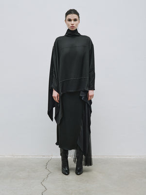 Boat Neck Embroidered Shoulder Asymmetrical Blouse