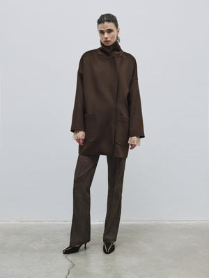 Short Melton Coat with Large Pockets