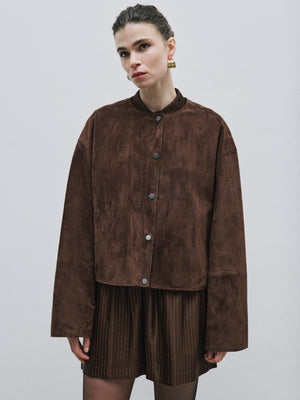 Round Neck Short Suede Jacket