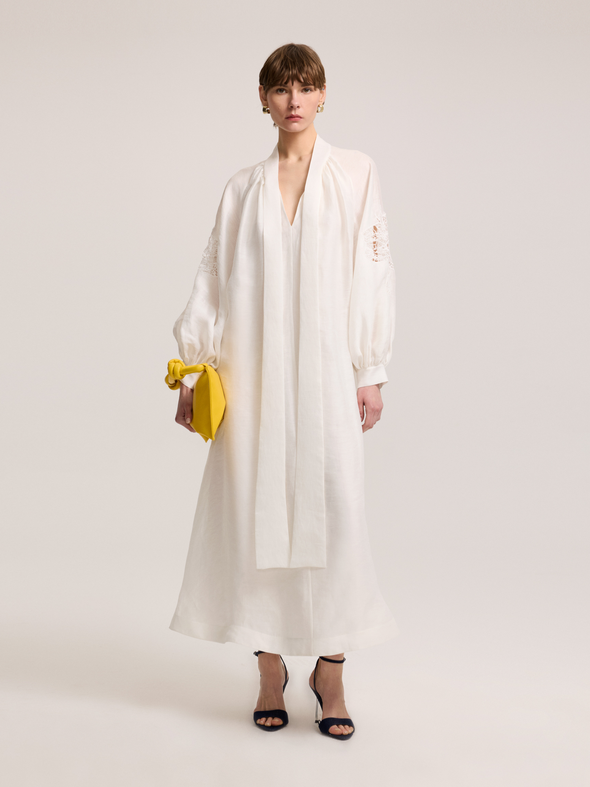 White Dress with Lace Detail on Sleeves