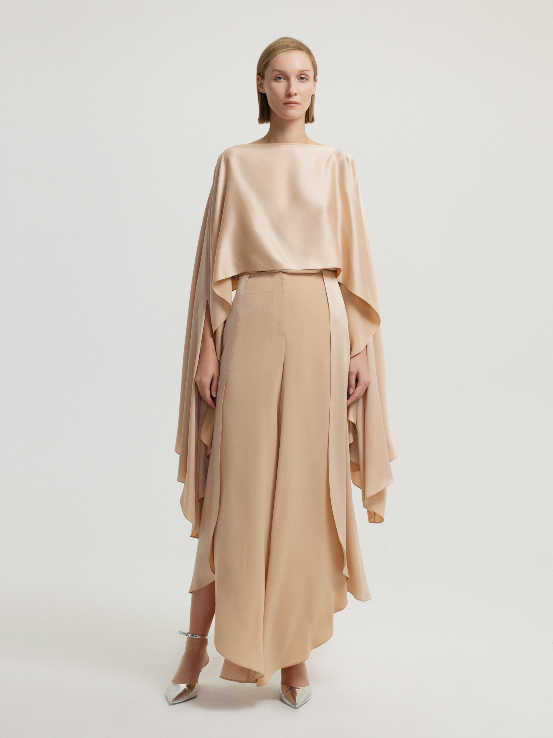 Asymmetrical Form Beige Pants