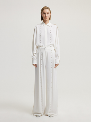 Taş Şeritli Beyaz Pantolon