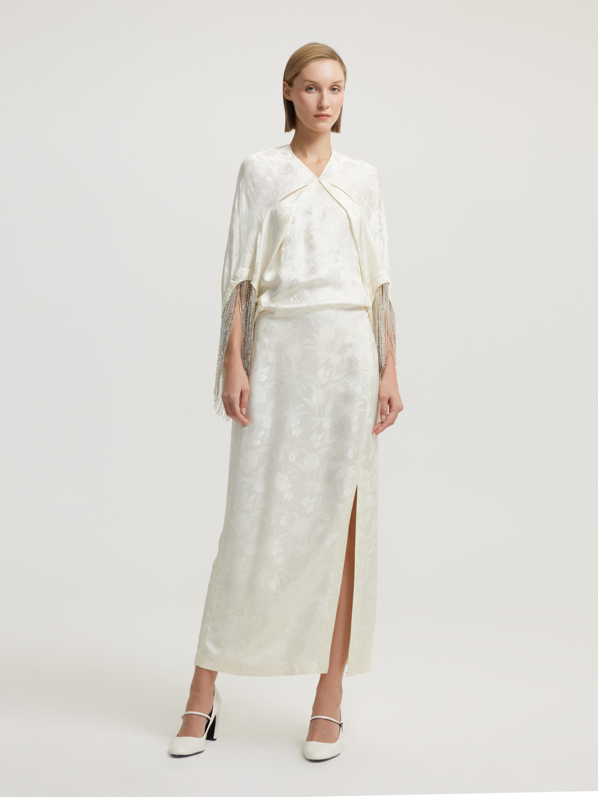 Ecru Dress with Stone Sleeves