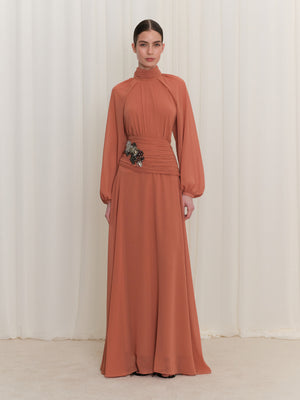 Chiffon Dress with Corset Embellishment