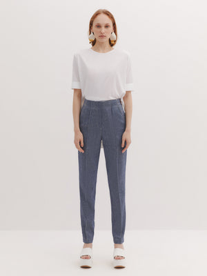 Denim Pants with Decorative Stitching and No Belt