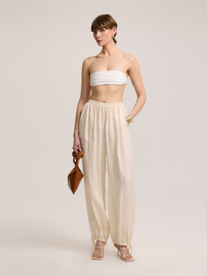 Light Beige Trousers with Drawstring Legs 