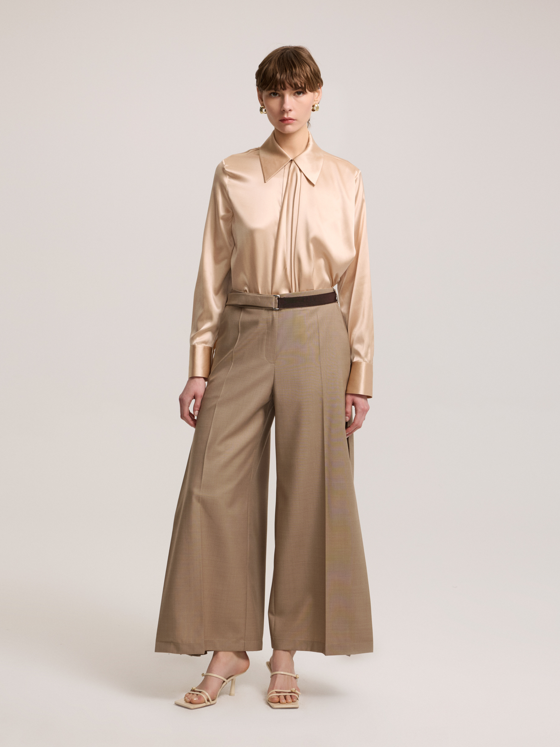 Khaki Trousers with Pleated Detail