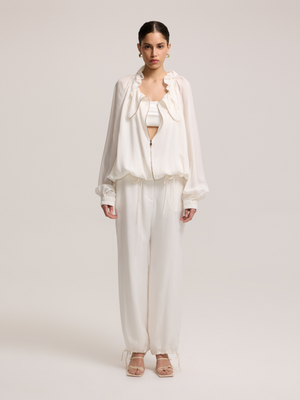 Zippered Gathered Detail Blouse 