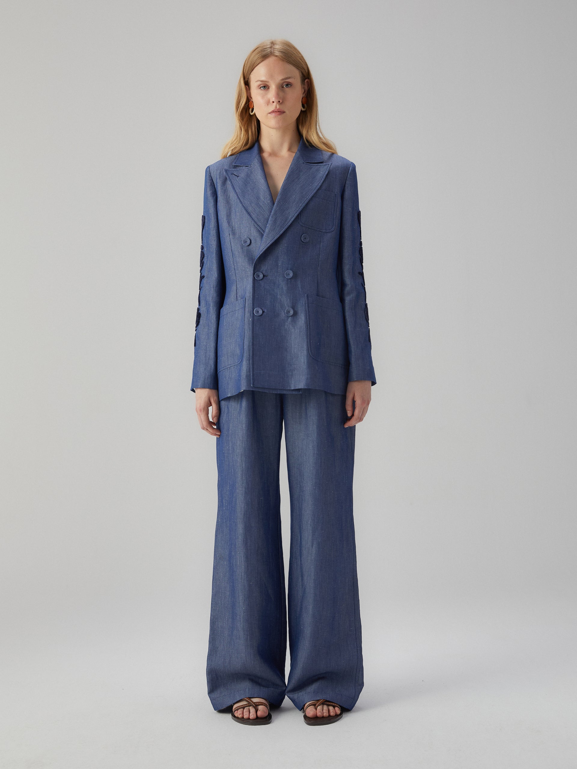 Linen Jacket with Embroidered Sleeves