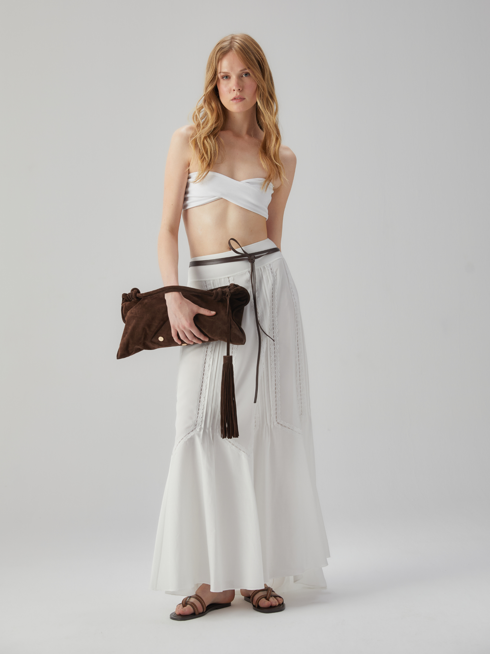 White Wide-Leg Long Skirt