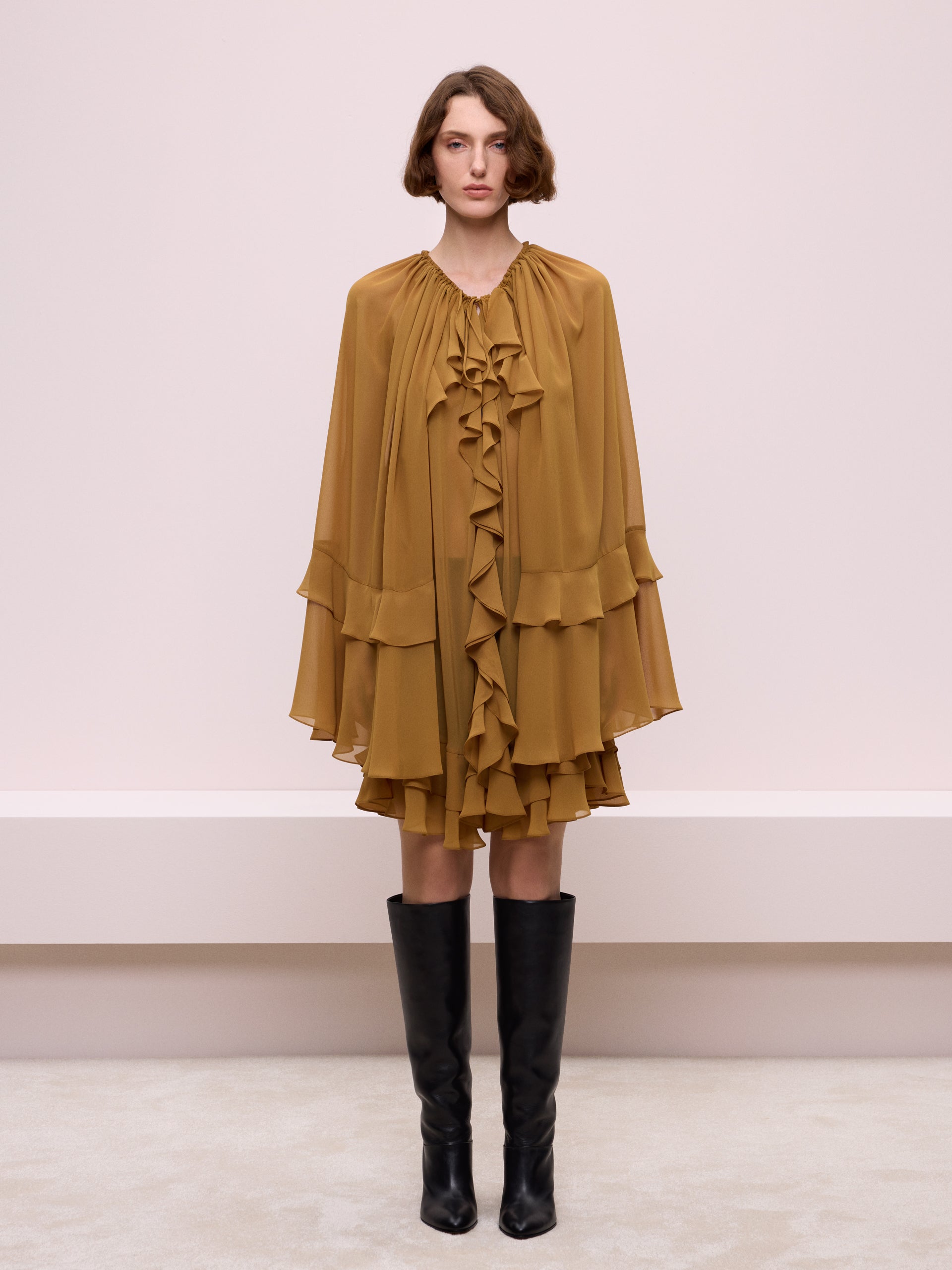 Fırfırlı Hardal Şifon Bluz